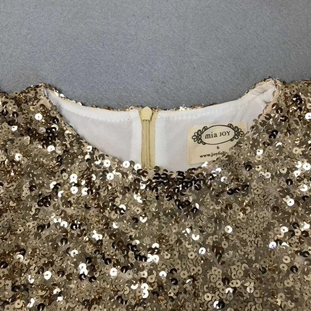 Mia Joy Sequin Dress Girls 6 Gold Short Sleeve Party Wedding Holiday Formal